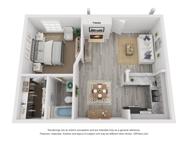 1x1D Luxury Rehab 640 sq ft 3020 floor plan